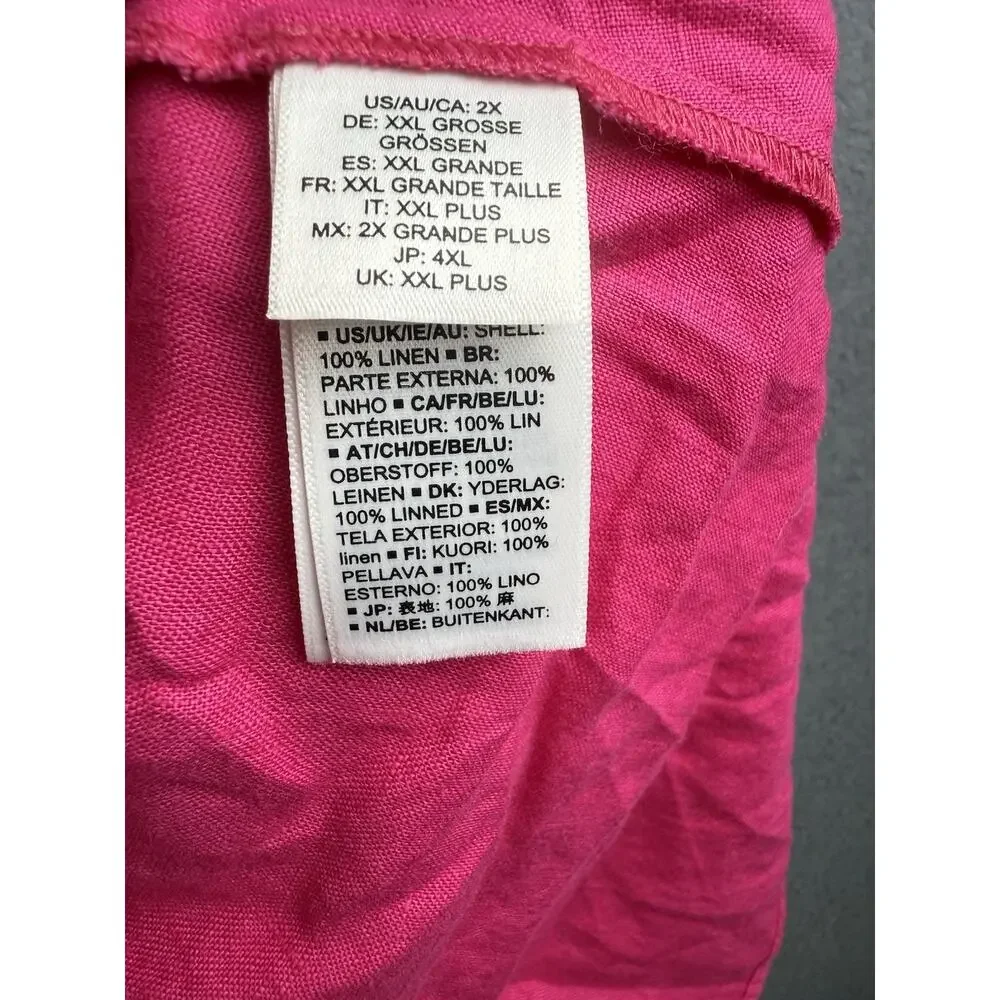 NWT The Drop Womens Nala Hot Pink 100% Linen Mini Dress Puff Sleeve Smocked 2x